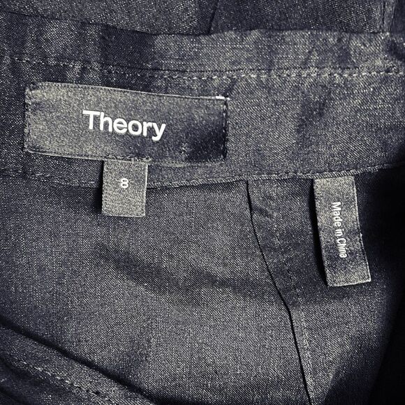 Theory Linen-Blend Good Crunch Midi Shirtdress Black Size 8 Button Front Dress - Picture 9 of 12